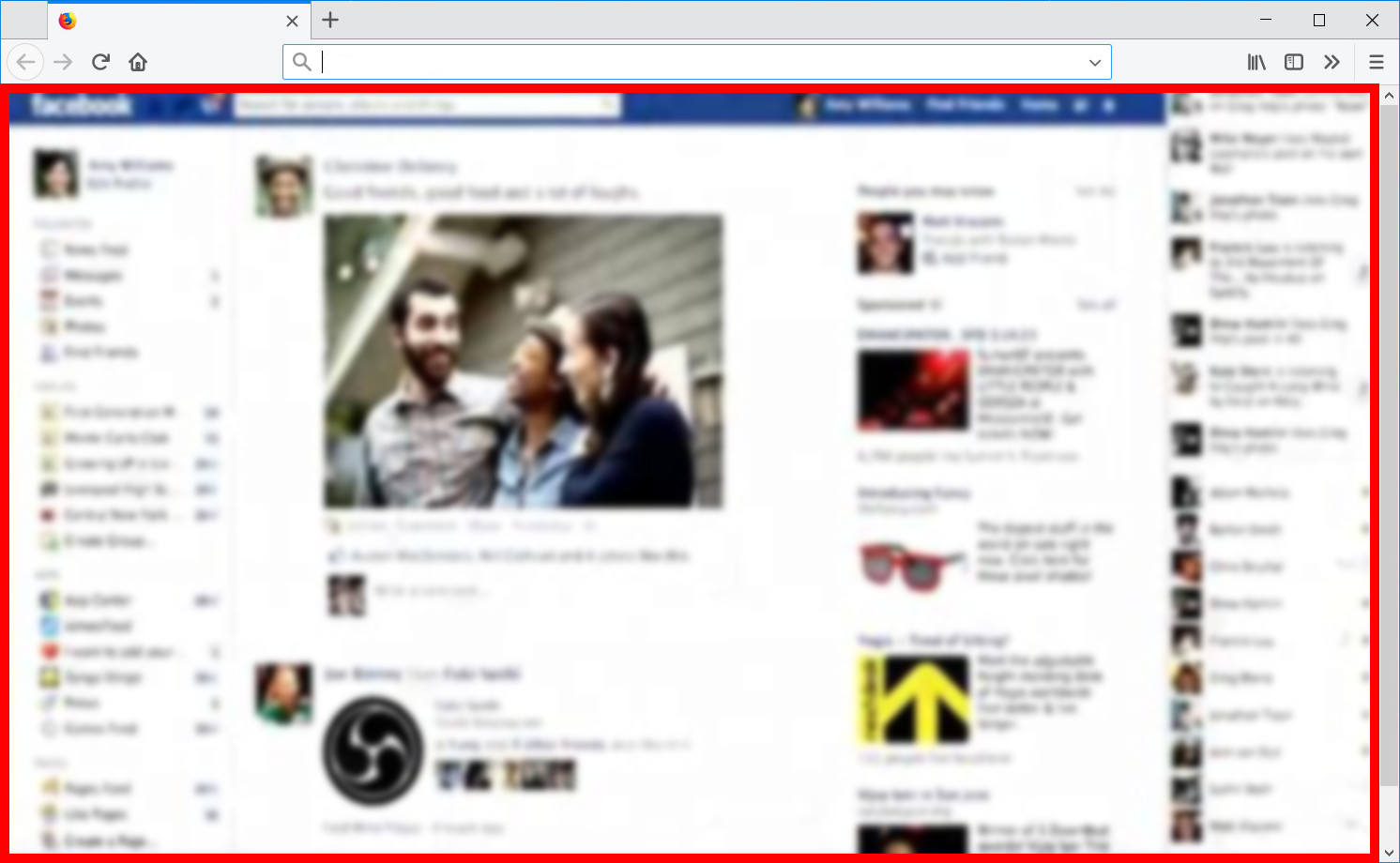 a screenshot of a browser opened to facebook highlighting the area to avoid